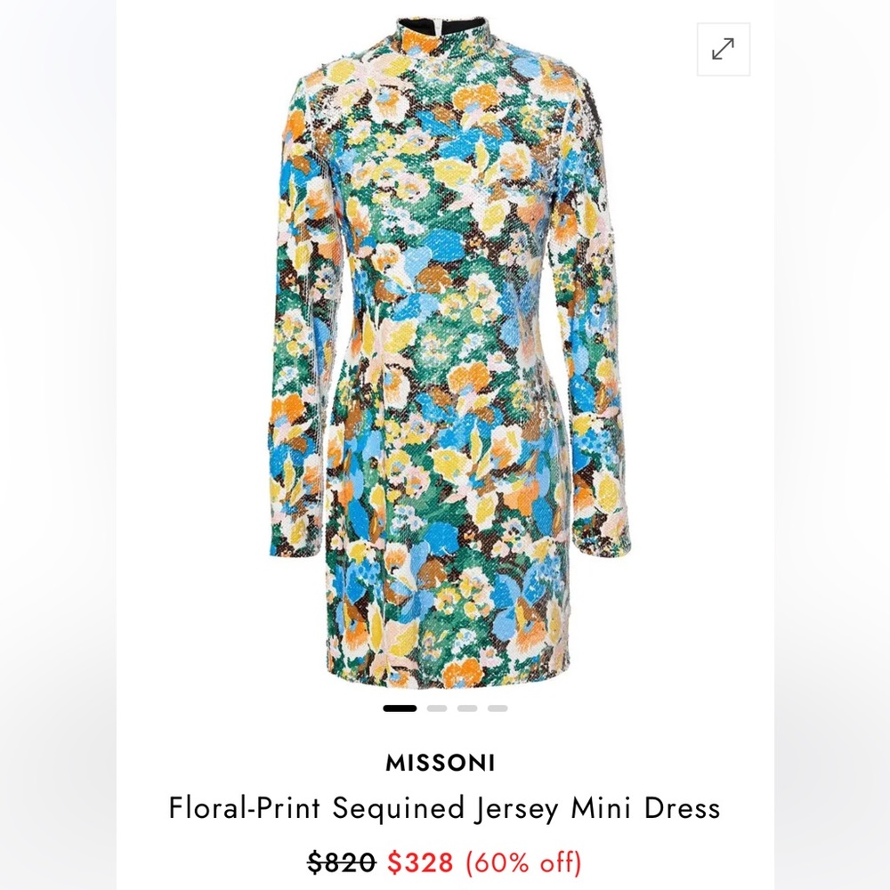 NWT - Missoni FLORAL-PRINT SEQUINED JERSEY MINI DRESS IN MULTICOLOR - 42
